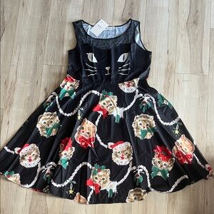 Festive Cat Print Midi Dress in Black by Nextmia